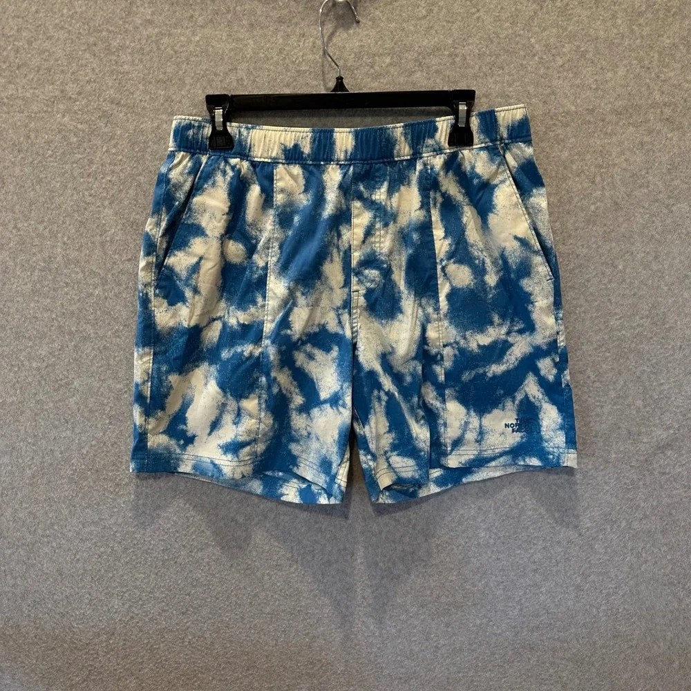 The North Face Mens Class V Pull-On Shorts Blue White Tie Dye Cloud Print Size M